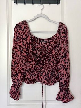 Nasty Gal Pink and Black Leopard Ruched Blouse